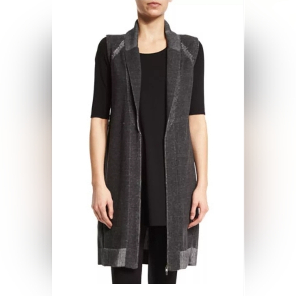 Eileen Fisher Organic Cotton Longline Vest Dark Gray Women's Size XXS